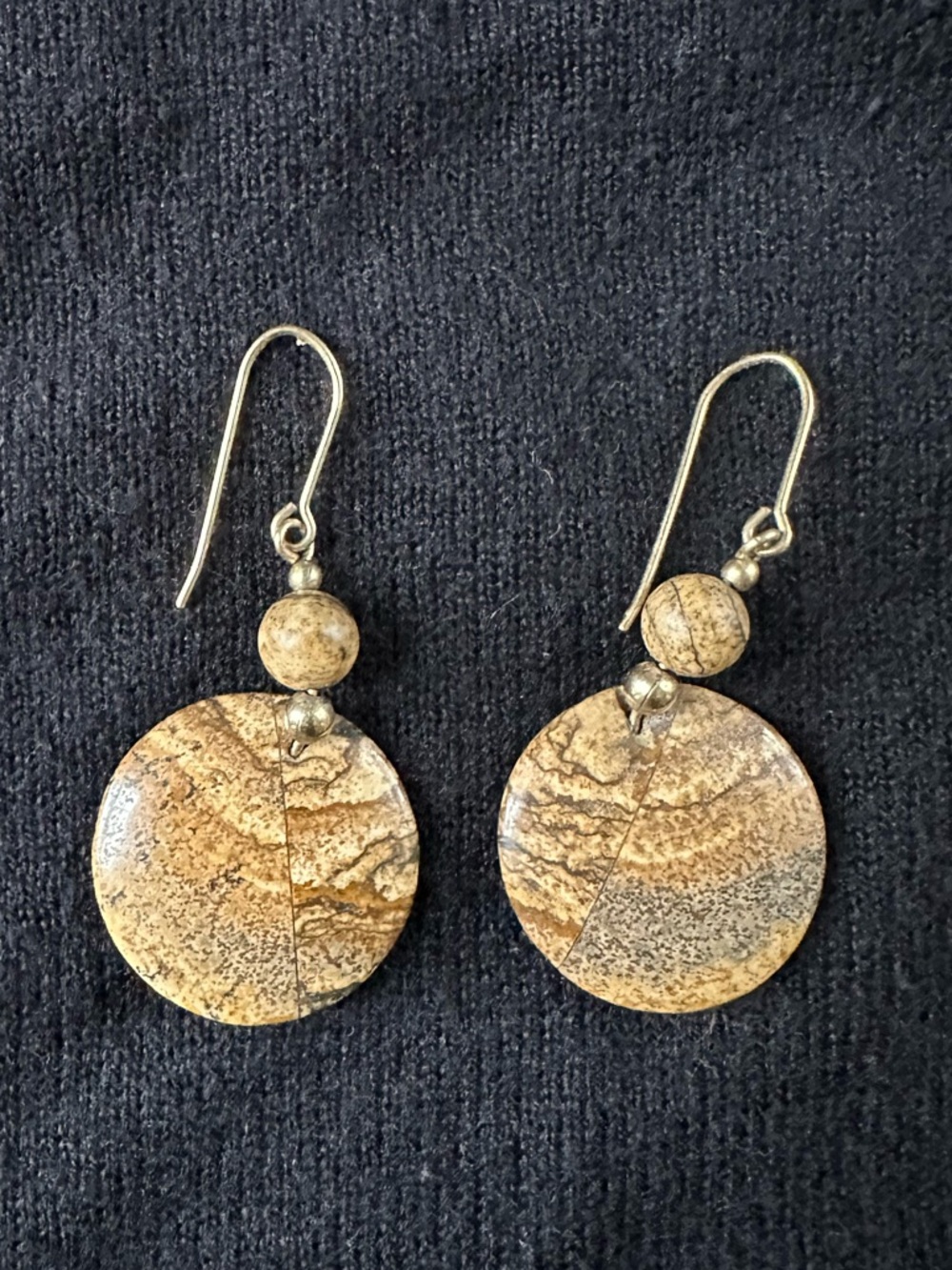Natural Sandstone Round Drop Earrings in Brown